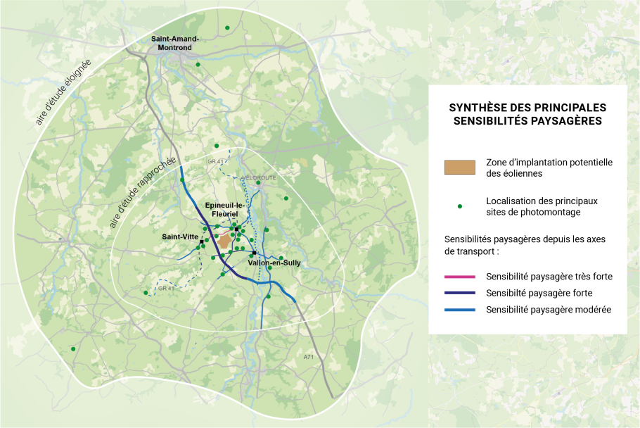 Carte synthétisant les principales sensibilités paysagères. 